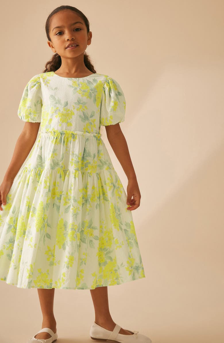 Laura Ashley Apple Blossom Print Seersucker Dress, Alternate, color, Yellow