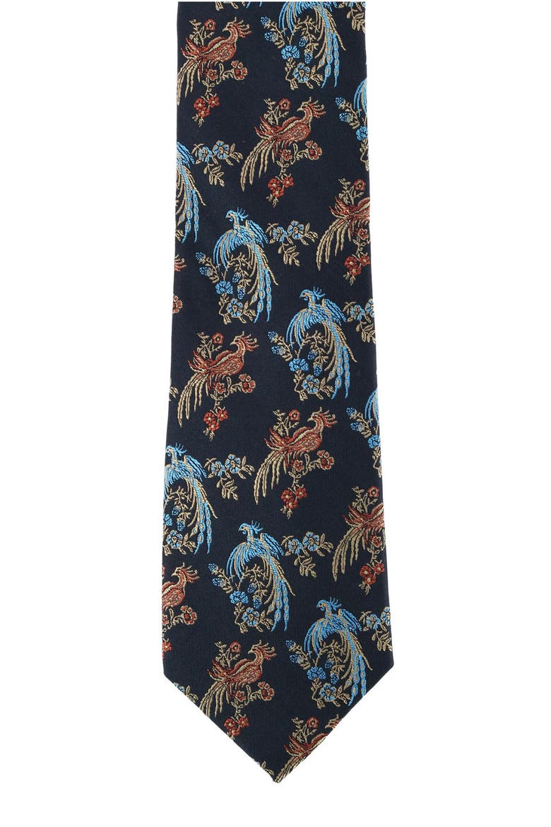Birds of Prosperity Silk Tie, Alternate, color, BLACK
