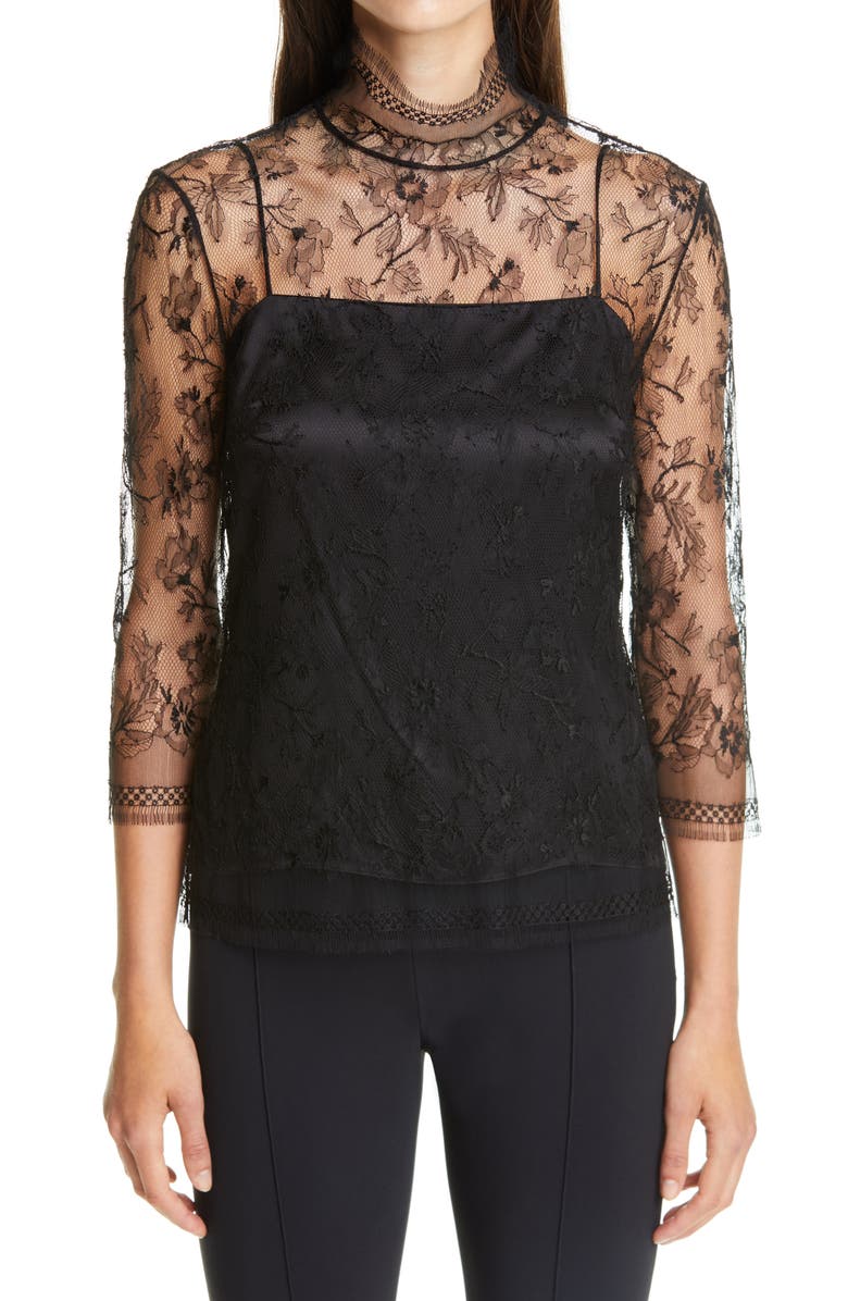 Adam Lippes Layered Chantilly Lace Blouse, Main, color, 