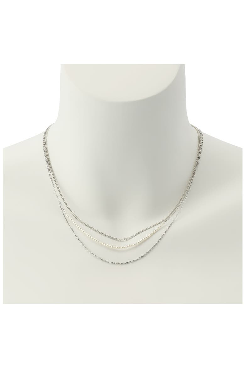 Layered Faux Pearl & Mixed Link Necklace, Alternate, color, PEARL/ WARM SILVER