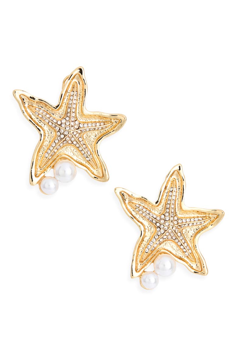 Faux Pearl Starfish Stud Earrings, Main, color, GOLD/ PEARL
