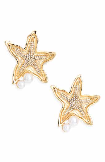 Faux Pearl Starfish Stud Earrings