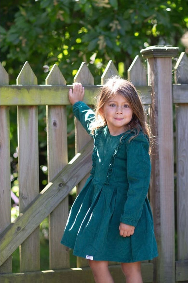 Long Sleeve Ruffle Dress, Alternate, color, Green Corduroy