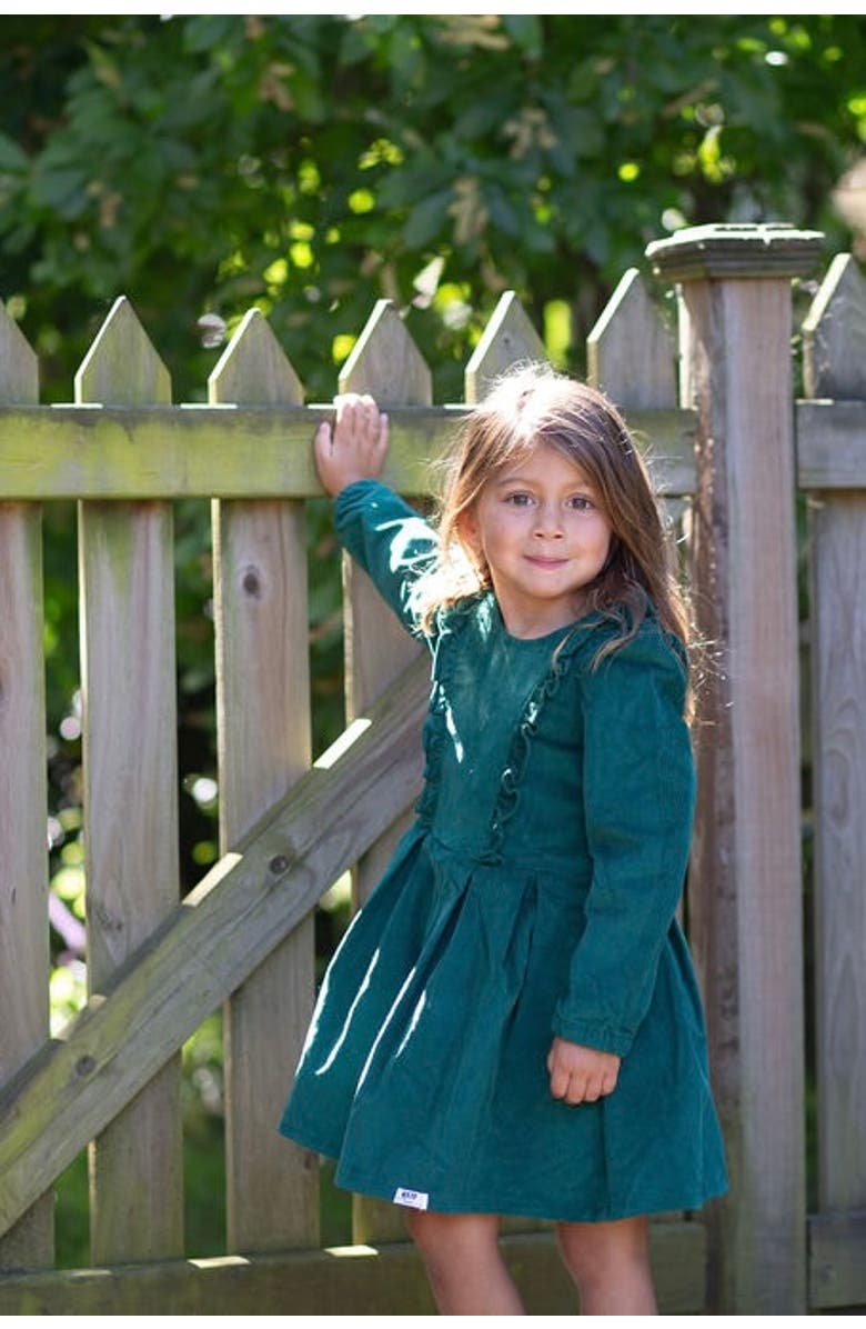 WORTHY THREADS Long Sleeve Ruffle Dress, Alternate, color, Green Corduroy