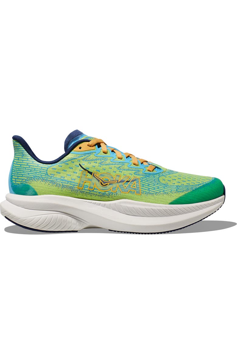 HOKA Kids' Mach 6 Running Shoe, Alternate, color, Lettuce / Bellwether Blue