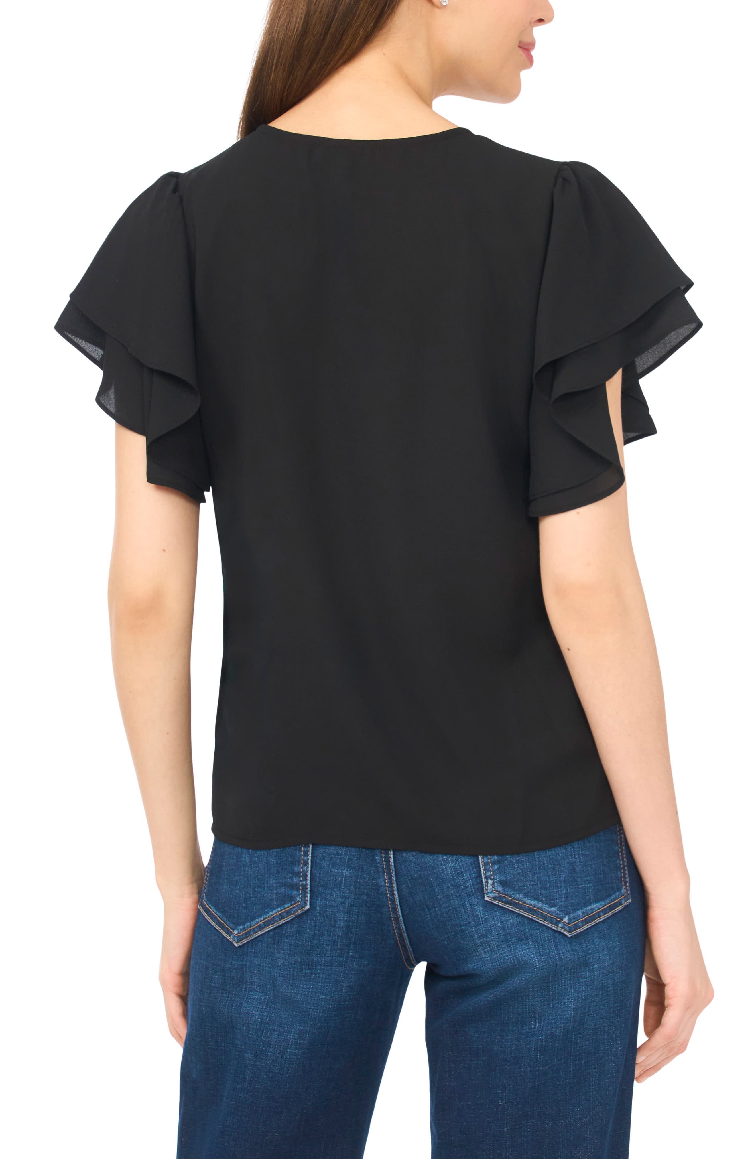 Double Flutter Sleeve V-Neck Top - image 2