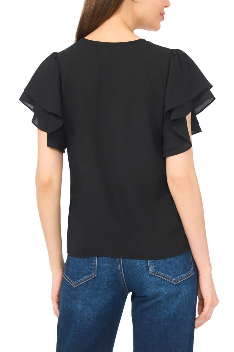 Double Flutter Sleeve V-Neck Top, Alternate, color, RICH BLACK