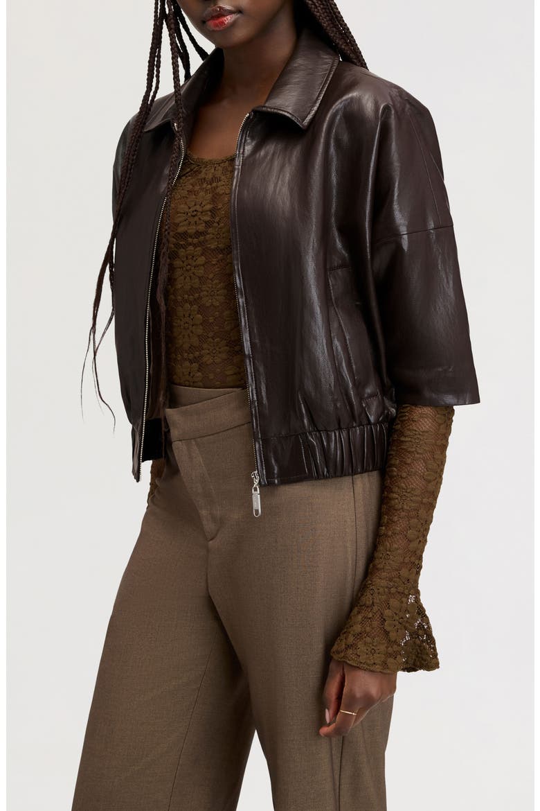 Faux Leather Bomber Jacket, Alternate, color, DARK BROWN