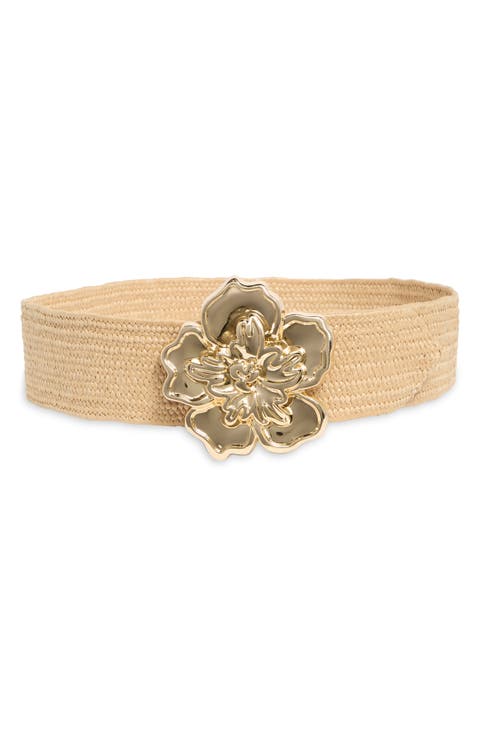 Flower Stretch Faux Raffia Belt