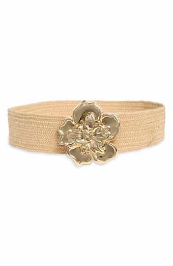 Steve Madden Flower Stretch Faux Raffia Belt