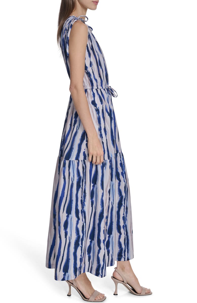 Calvin Klein Sleeveless Drawstring Waist Maxi Dress, Alternate, color, Indigo Multi