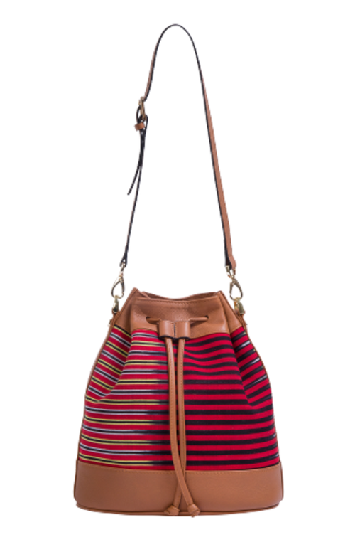 Kai & Vrosi K'ai & Vrosi Leather & Striped Fabric Pattern Convertible Bag In Brown