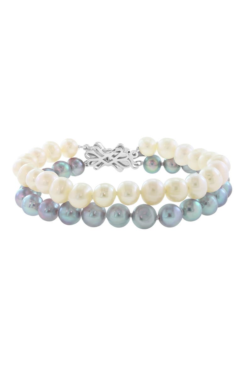 Sterling Silver Freshwater Pearl Double Strand Bracelet, Alternate, color, WHITE
