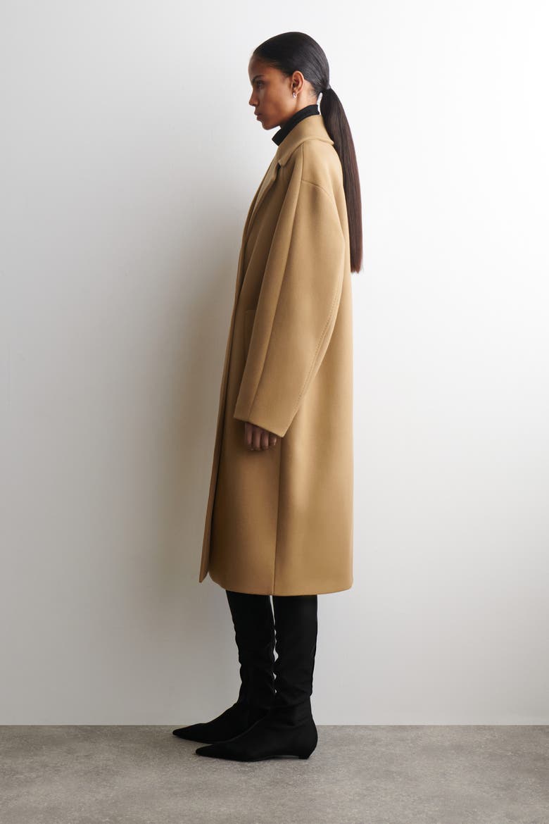 Oversized Double-Breasted Wool Long Coat, Alternate, color, CAMEL