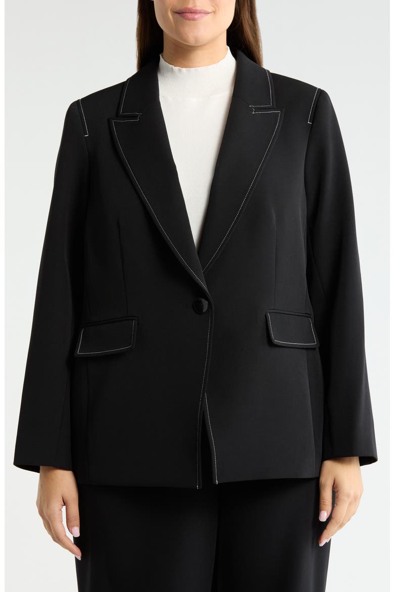 Topstitch Detail One-Button Blazer, Alternate, color, BLACK WHITE