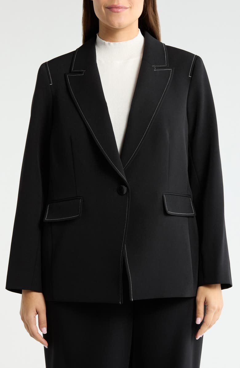 Tahari ASL Topstitch Detail One-Button Blazer, Alternate, color, Black White