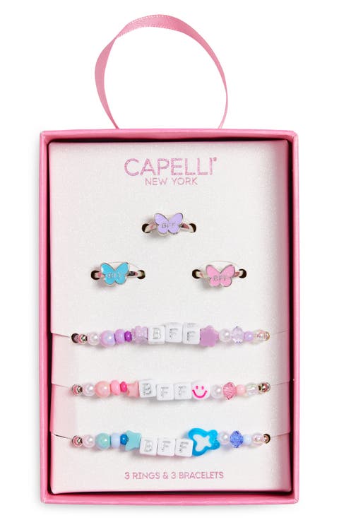 Girl's Starlet Shimmer Set of 5 Multi Color Bird White Flower Pearl & Rhinestone Rings Girl's Starlet Shimmer Set of 5 Multi Color Bird White Flower Pearl & Rhinestone Rings