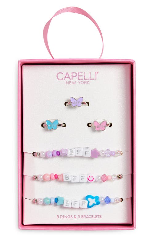 Capelli New York Kids' Set of 6 BFF Rings & Bracelets in Silver Multi 