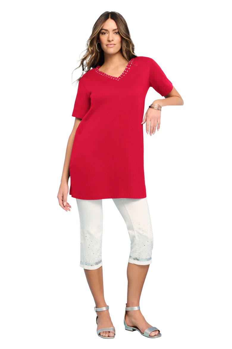 Ultimate Rhinestone V Neck Tunic, Main, color, VIVID RED