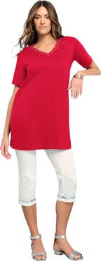 Roaman's Ultimate Rhinestone V Neck Tunic
