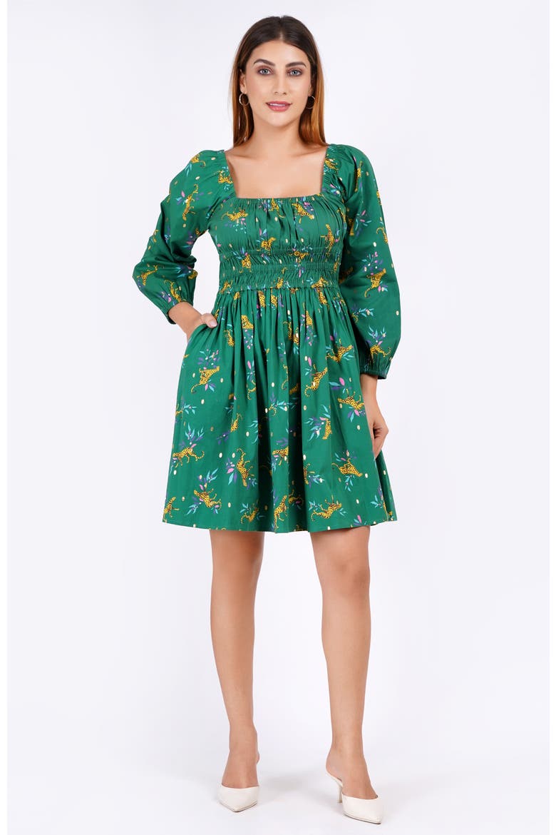 Genevieve Square Neck Mini Dress, Alternate, color, Lucky Cheetah Verdant Green