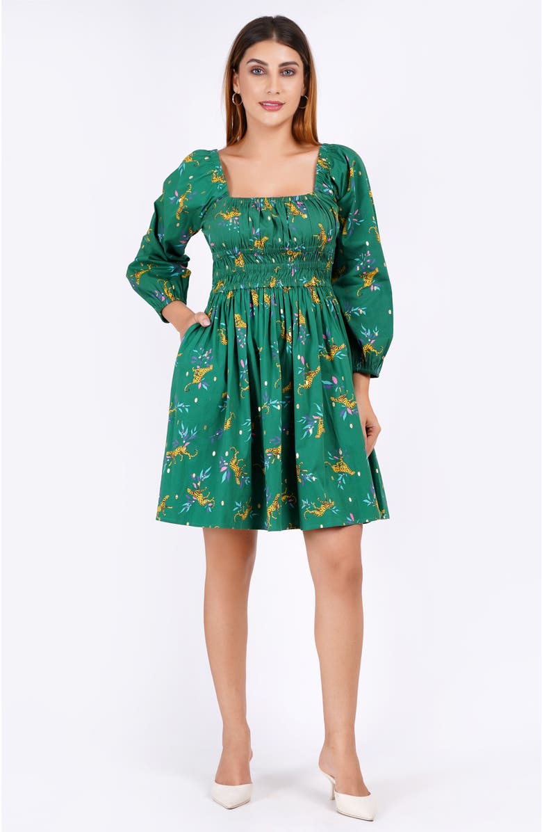 Leota Genevieve Square Neck Mini Dress, Alternate, color, Lucky Cheetah Verdant Green