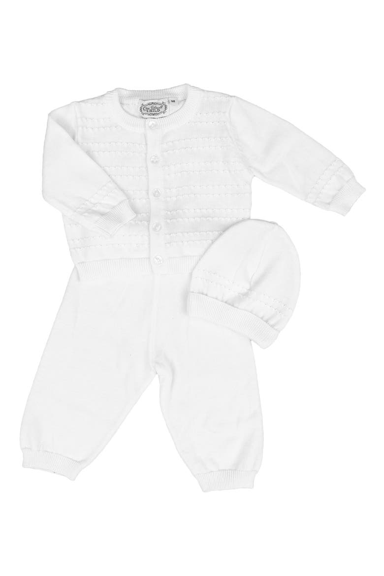 Cotton Cardigan, Pants & Hat Set, Main, color, WHITE