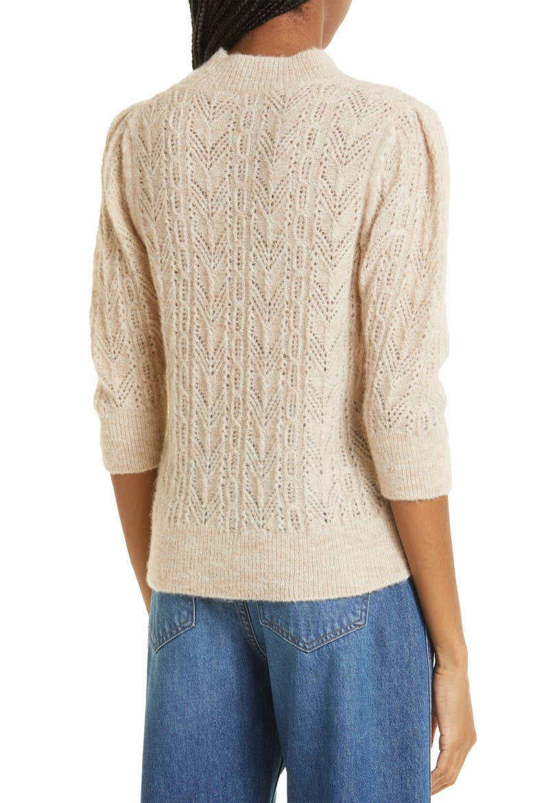 Grinney Pointelle Mock Neck Sweater, Alternate, color, HEATHER SAND