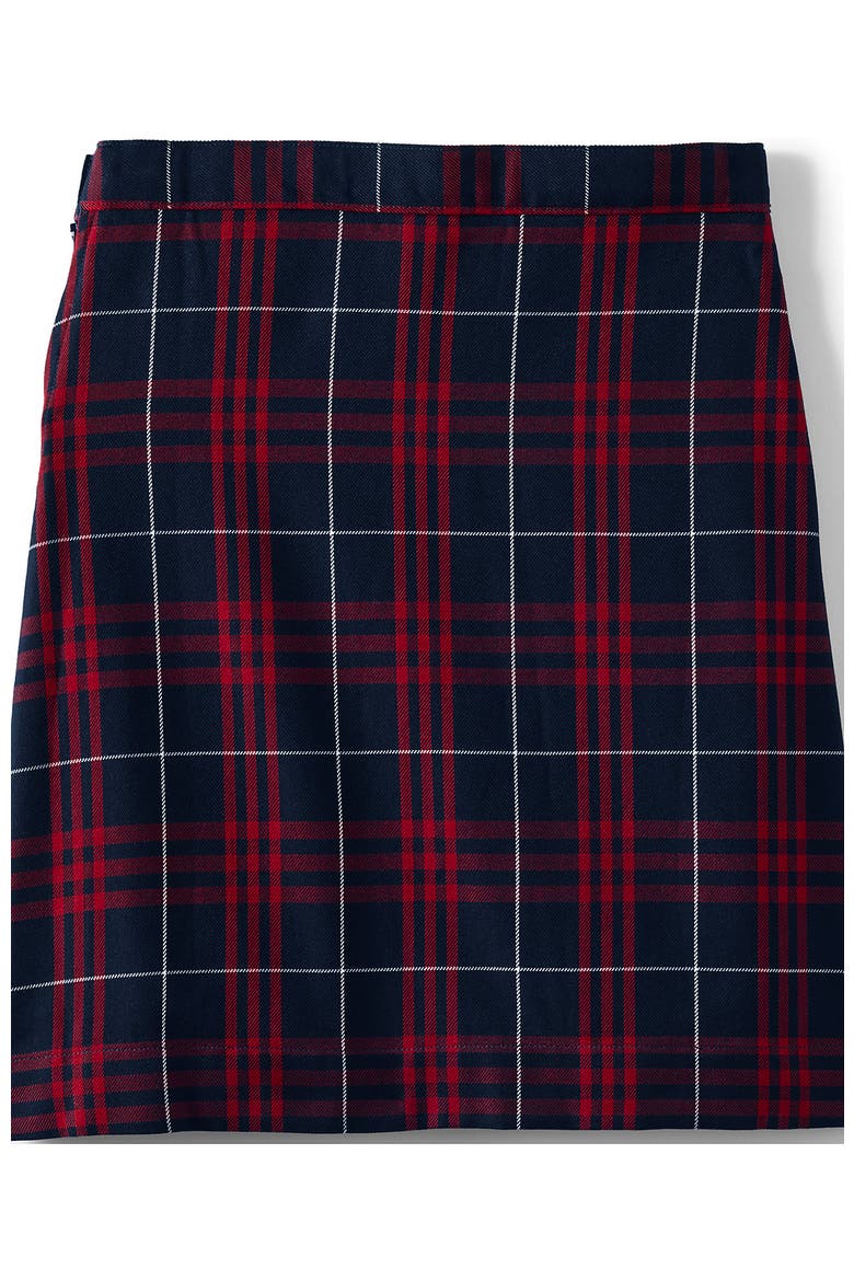 School Uniform Girls Slim Side Pleat Plaid Skort Above Knee, Alternate, color, Classic Navy Large Plaid
