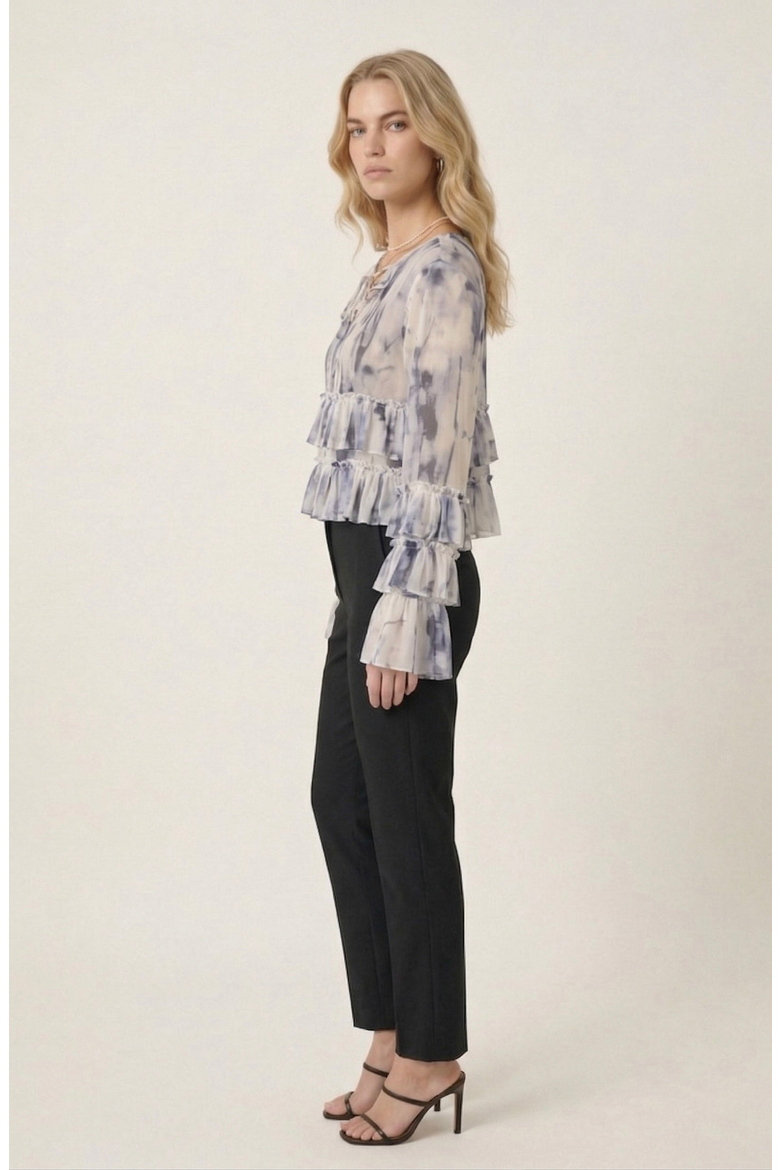 Ruffle Blouse with Tie Neck Detail, Alternate, color, Cream / Charcoal