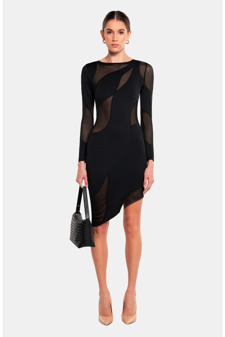 SPIRAL Long Sleeve Dress, Alternate, color, Black