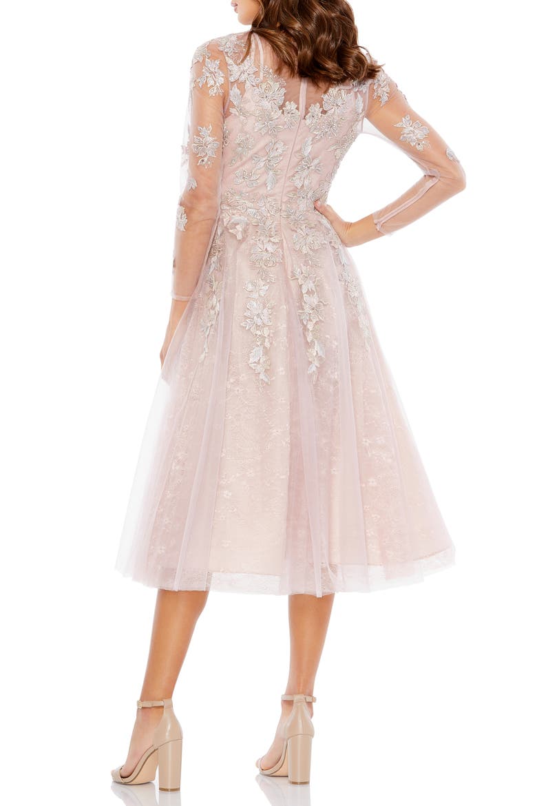 Floral Embroidered Long Sleeve Lace & Tulle Cocktail Dress, Alternate, color, VINTAGE LILAC