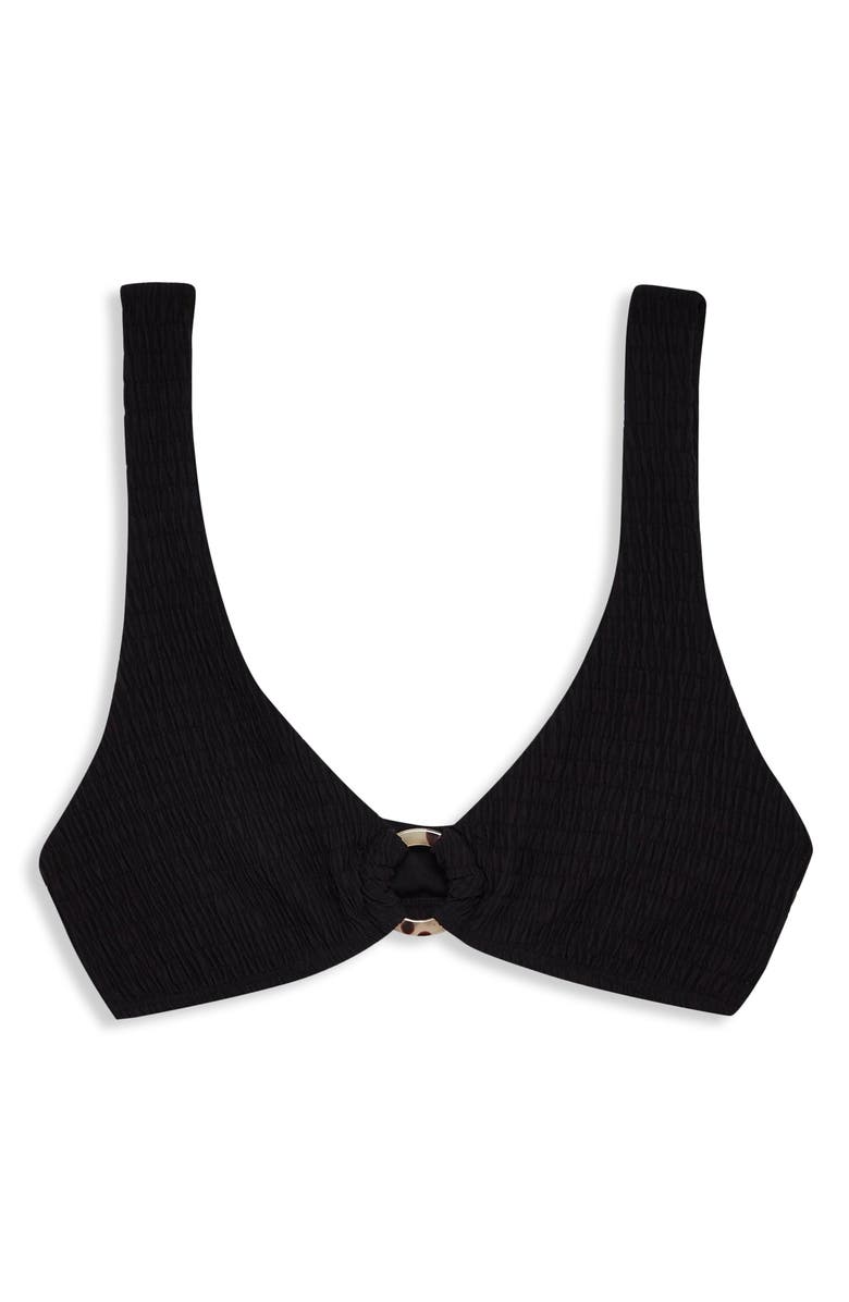 Topshop Tortoiseshell Ring Smocked Bikini Top, Alternate, color, 
