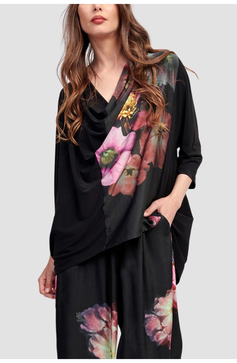 Alembika Mixed media draped neckline top, Main, color, 