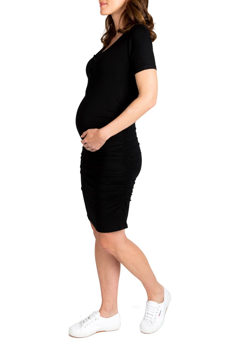 Snap Maternity/Nursing Shirtdress, Alternate, color, BLACK