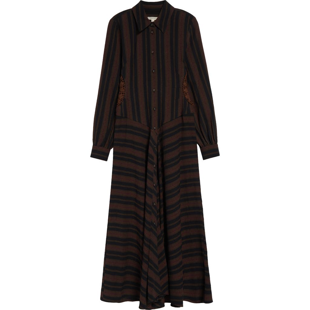 Diotima Lewis Stripe Long Sleeve Maxi Shirtdress In Black Multi