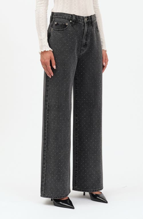 Daze The Wanderer Rhinestone Wide Leg Jeans In Gray