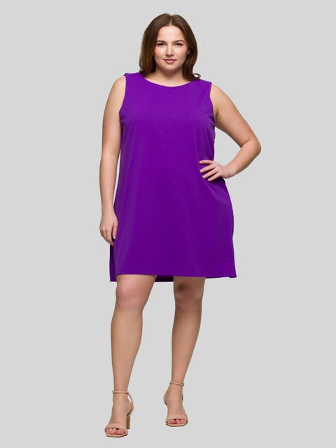 Plus Size Solid Round Neck Sleeveless Mini Shift Dress