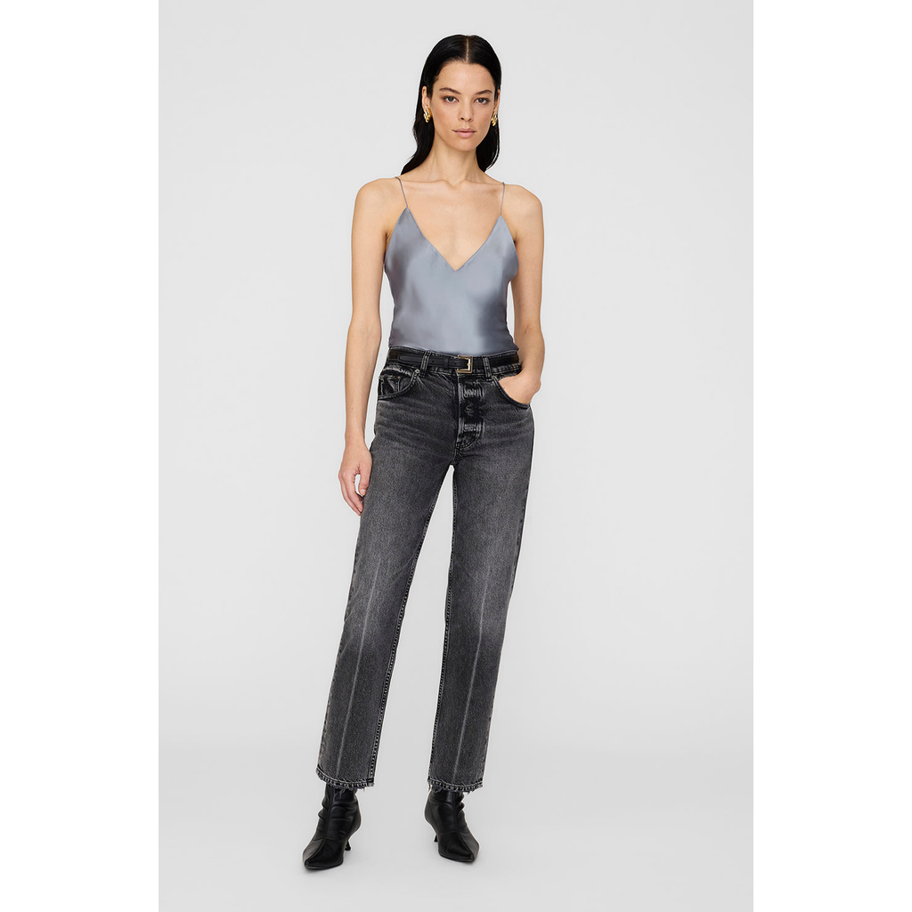 Anine Bing Ellen V-neck Silk Top In Blue