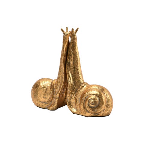 Decorative Distressed Cast Metal Snail Bookends, Gold