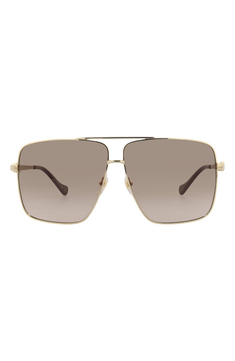 Gucci 63mm Oversize Square Sunglasses, Main, color, Gold Gold Brown