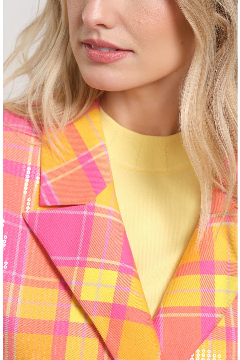 Sequin Plaid Double Breasted Blazer, Alternate, color, PINK MULTI