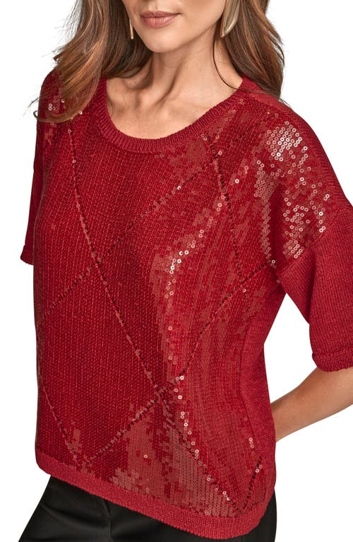 Donna Karan New York Short Sleeve Sequin Sweater In Animal Print