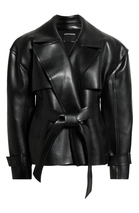 Faux Leather Crop Trench Coat