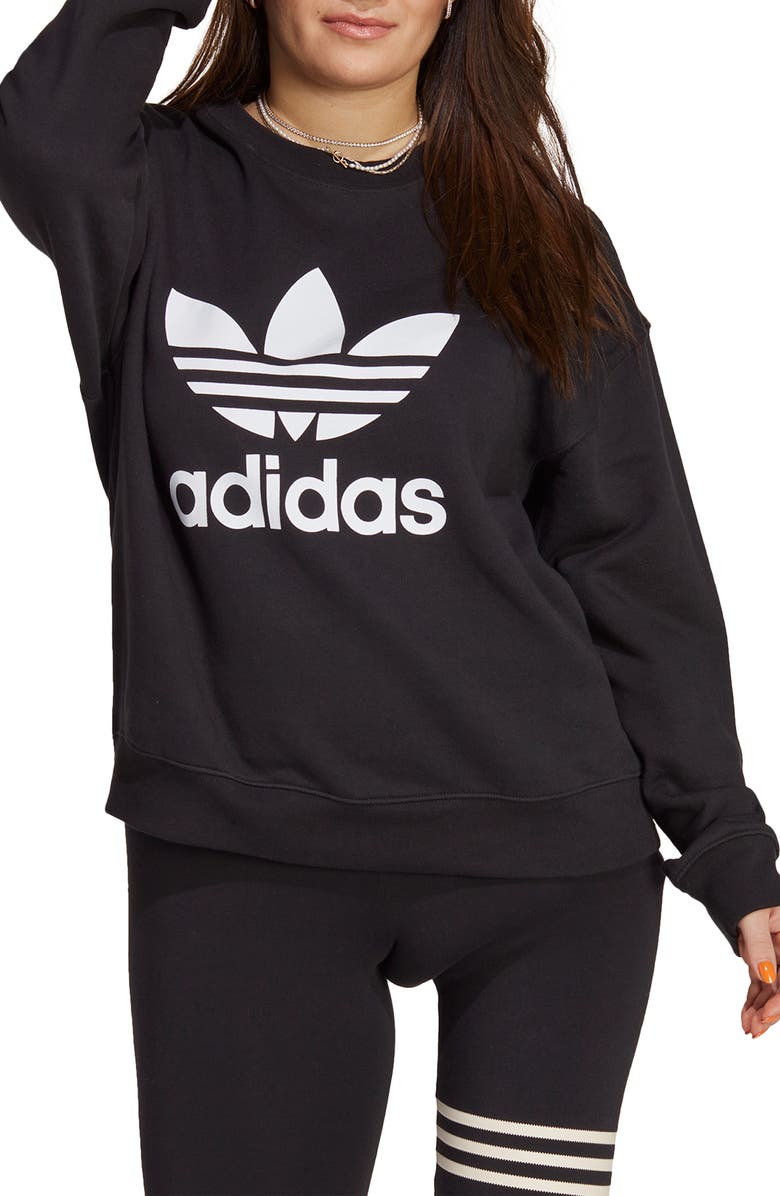 adidas Trefoil Logo Crewneck Cotton Sweatshirt, Main, color, 