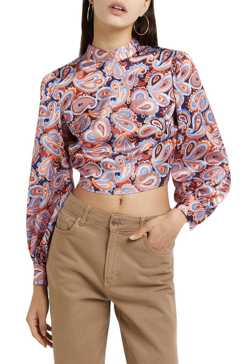 Tie Back Long Sleeve Crop Top, Main, color, ORANGE