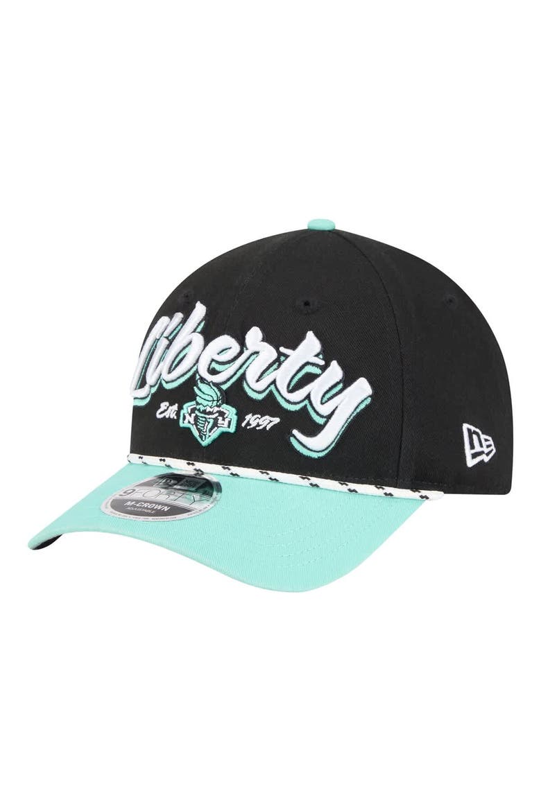 Unisex New Era  Black/Teal New York Liberty Team Loyal Script Two-Tone M-Crown 9FORTY Adjustable Hat, Main, color, Black