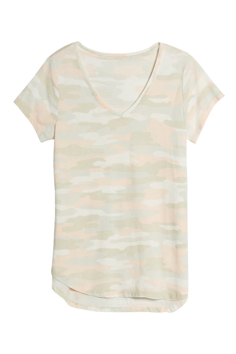 Essential V-Neck Camo T-Shirt, Alternate, color, PINK CAMO