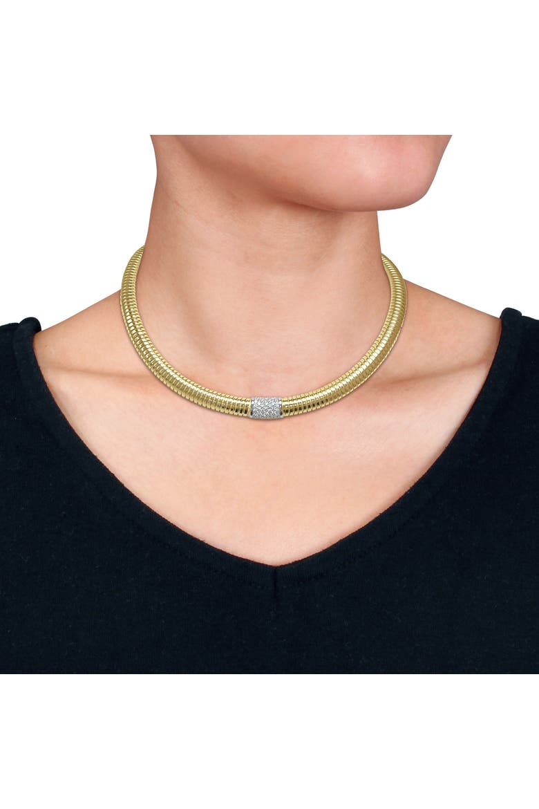 Cubic Zirconia Bombe Omega Necklace, Alternate, color, Yellow-Plated