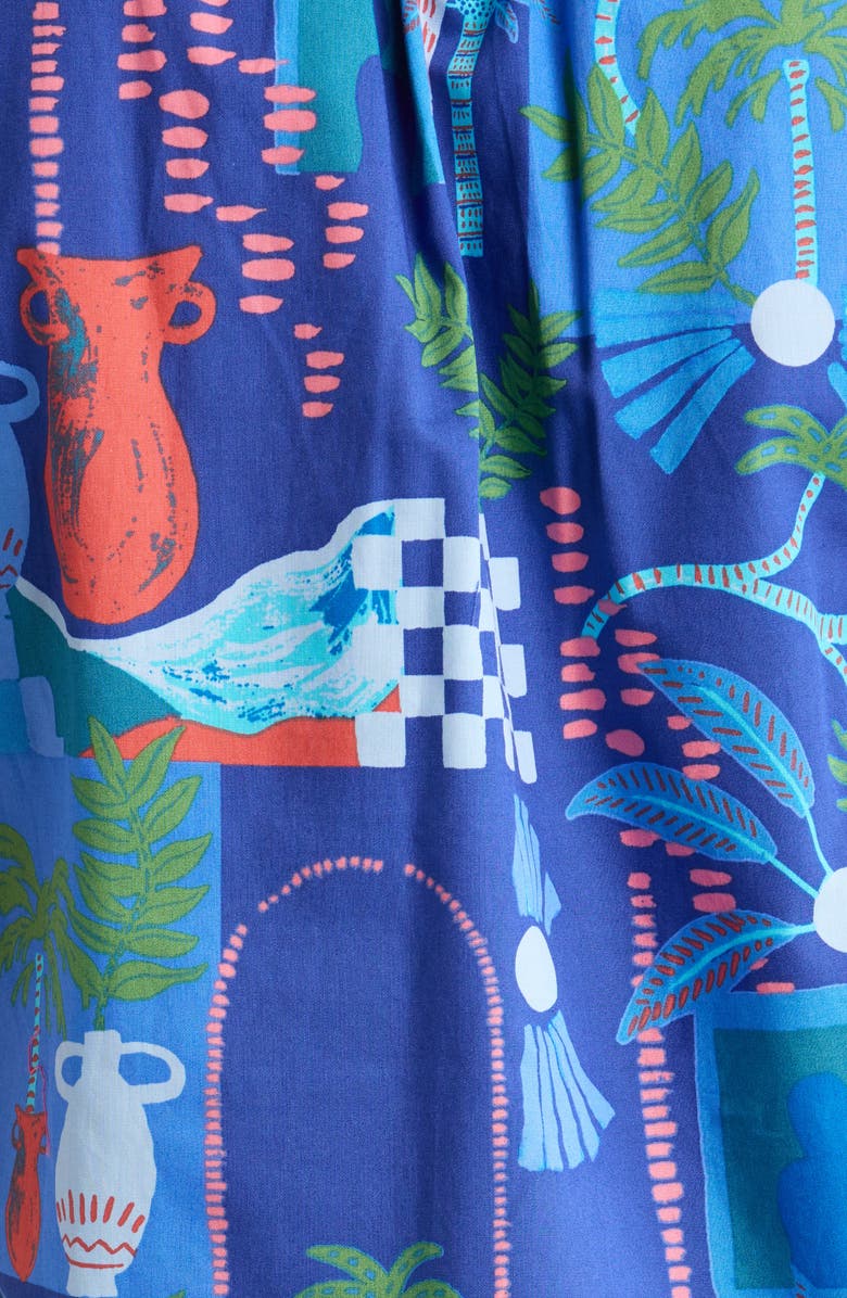 SUGARLIPS Punta Alta Berisa Split Neck Puff Sleeve Cotton Top, Alternate, color, Cobalt-Combo